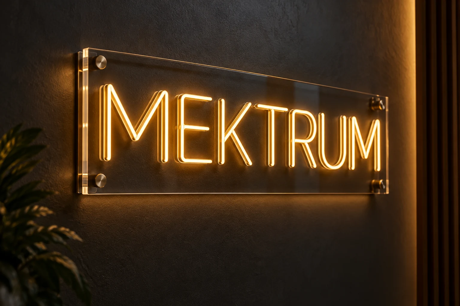 Ilustración conceptual de un letrero MEKTRUM con iluminación LED neón